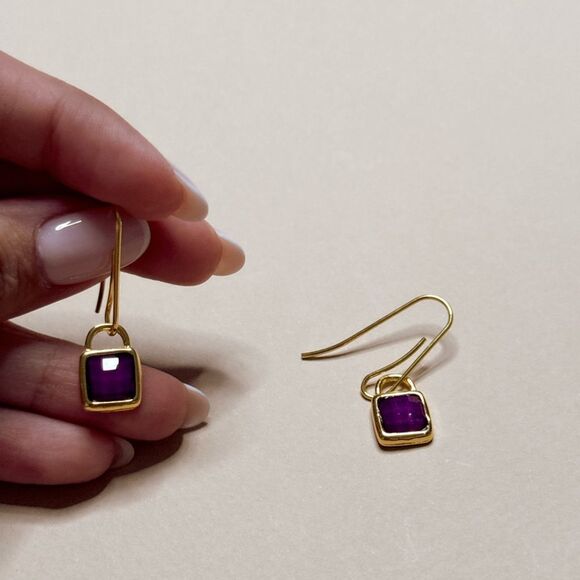 Elegant Gold and Purple Drop Earrings S955 - Picture 4 of 5